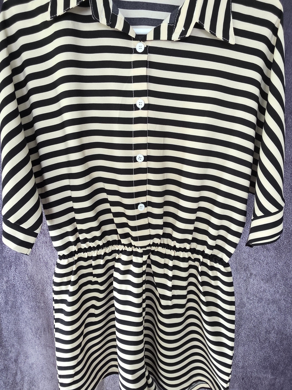 Black-and-cream striped romper for women